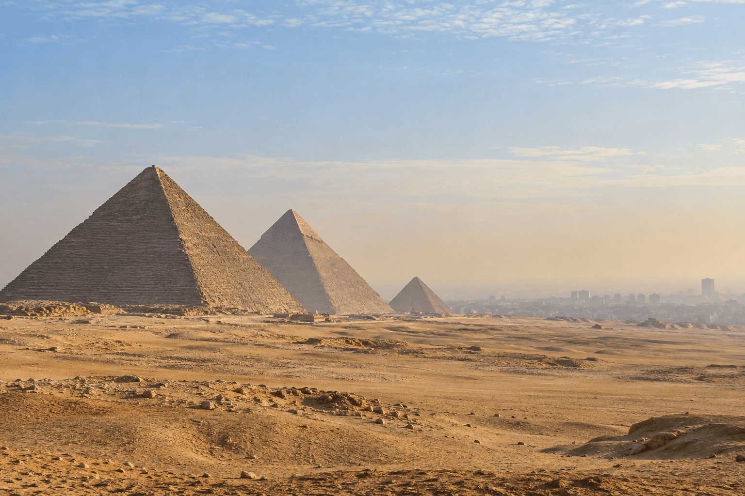 Morning light over the pyramids at Giza